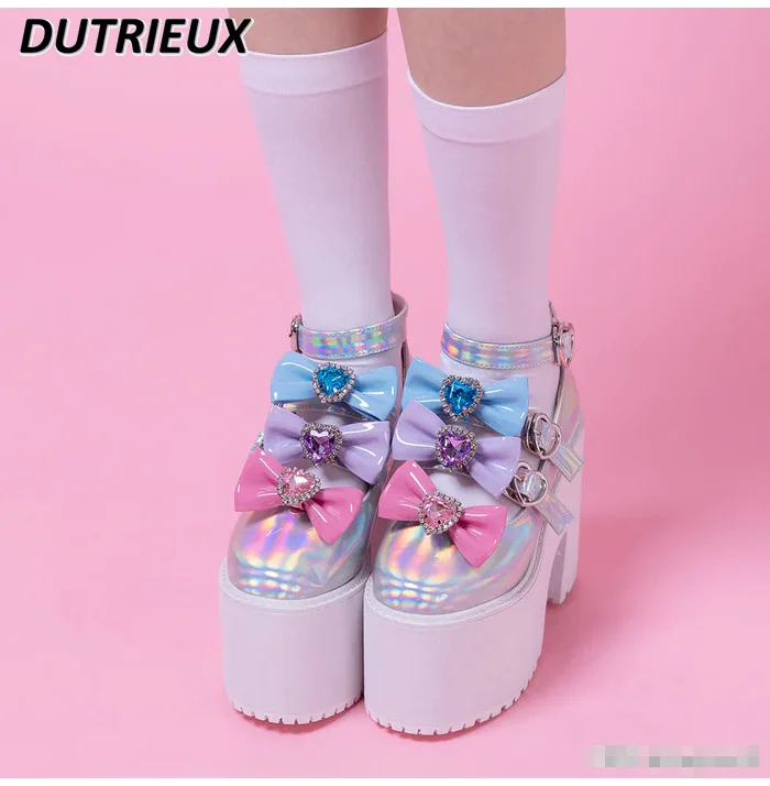 Fashion Lolita Japanese Style Bow Thick Bottom Platform Mary Jane Pumps Casual Elegant 2024 New Spring Autumn Women\'s Shoes