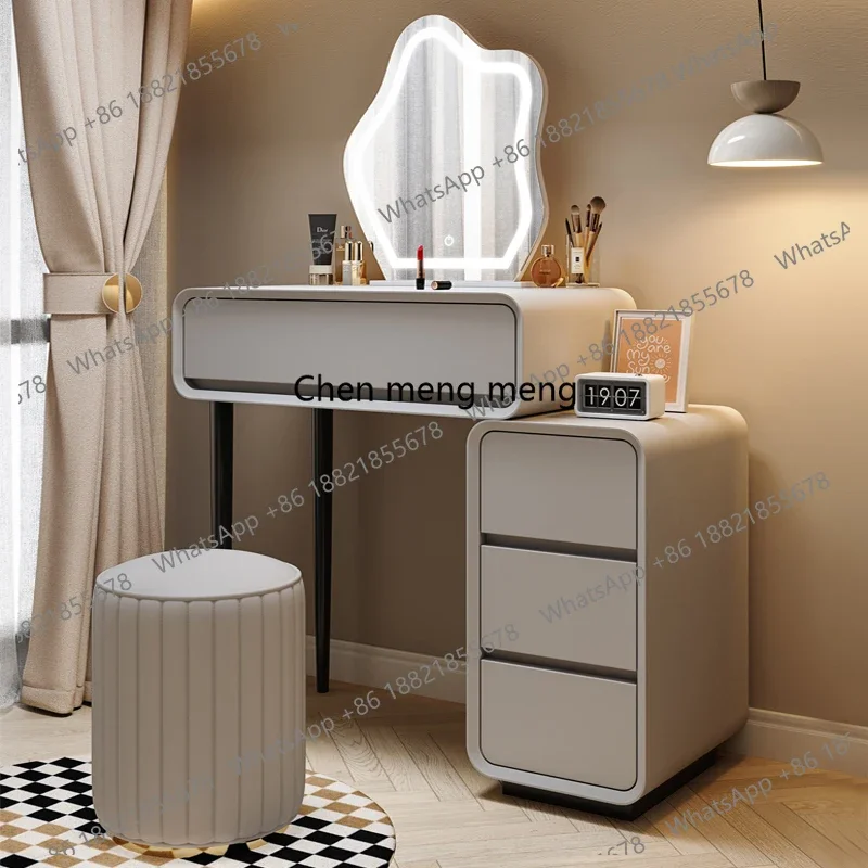 RR Wood Mesa de tocador moderna minimalista color crema, mueble europeo, diseño de tocador con espejo cómodo, mobiliario para vestidores