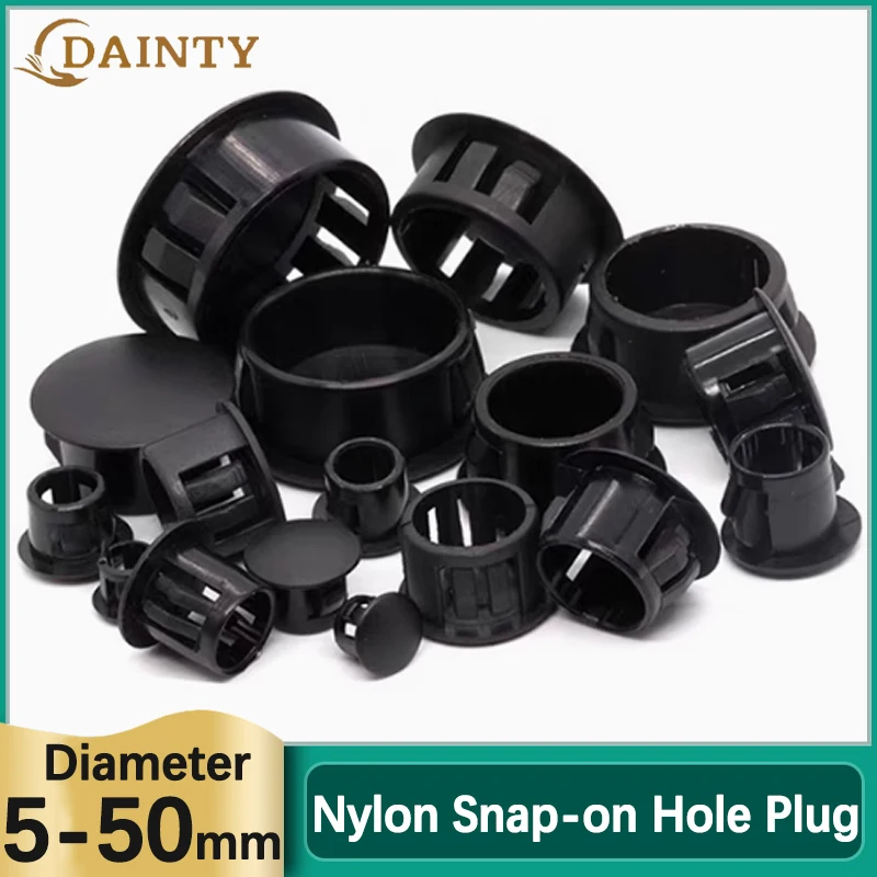 Black Round Plastic Snap on Hole Plug Caps Cabinet Furniture Fastener Cover Locking Plugs 5-50mm