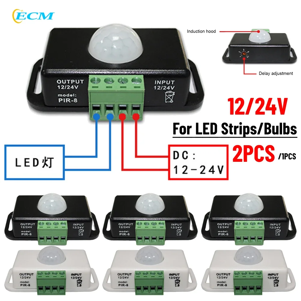 1/2pcs DC 12V 24V 6A Automatic Adjust PIR Motion Sensor Switch IR Infrared Detector Light Switch Module for LED Strip Light Lamp