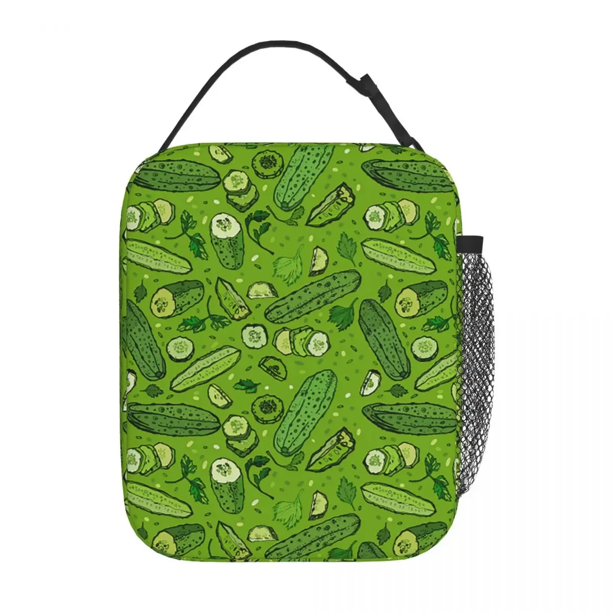 Bright Green Cucumber and Parsley Thermal Insulated Lunch Bag for Travel Portable Food Bag Men Women Cooler Thermal Food Box