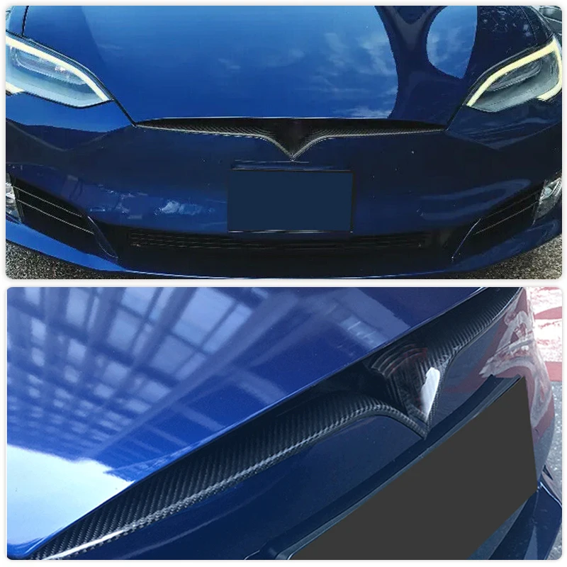 Front Middle Grill for Tesla Model S 75D 85D 2016-2019 Front Bumper Mesh Strips Grille Covers Trims Car Accessories Carbon Fiber