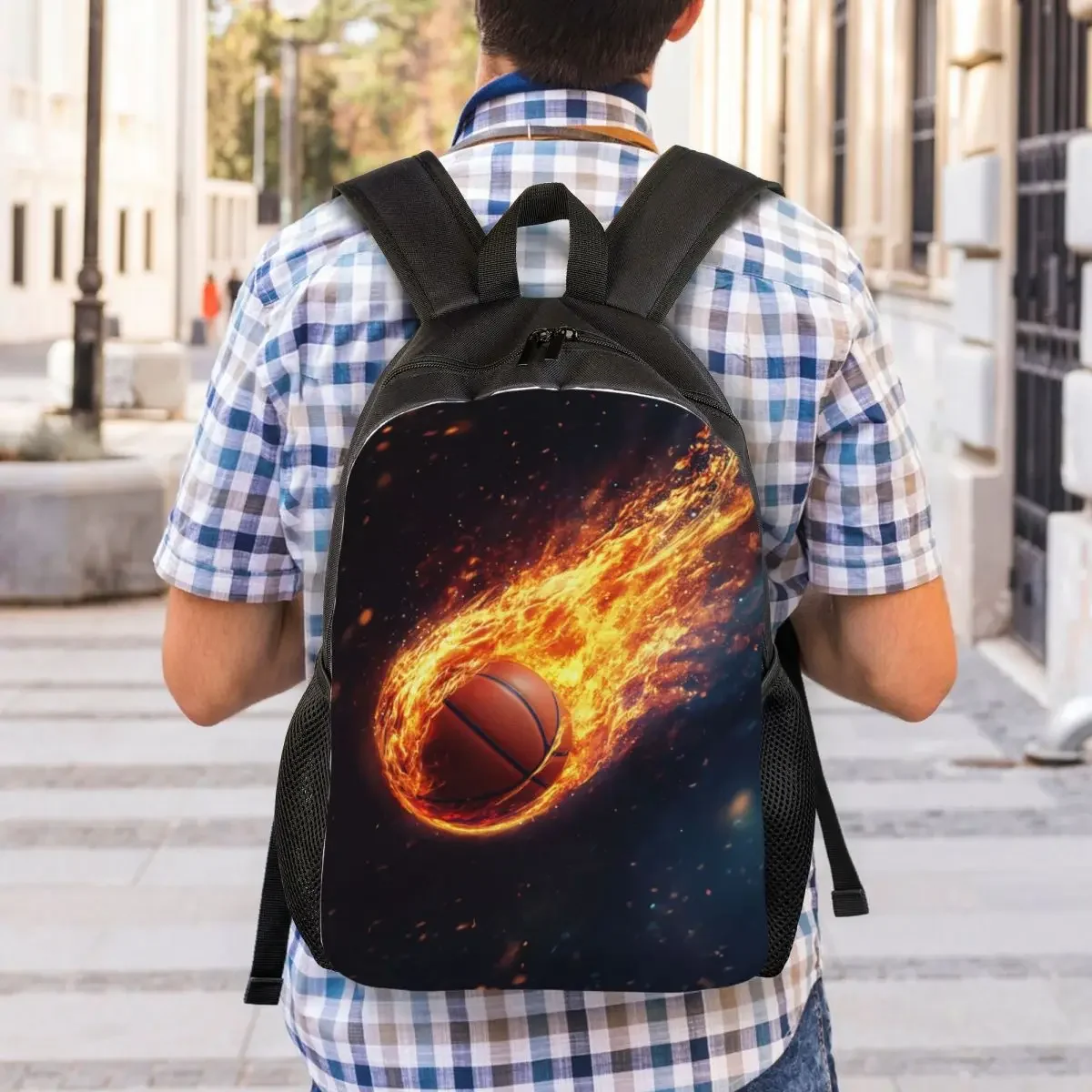 Custom Basketball On Fire Backpack for Women Men Waterproof College School Player Sports Lover Gift Bag Print Bookbags