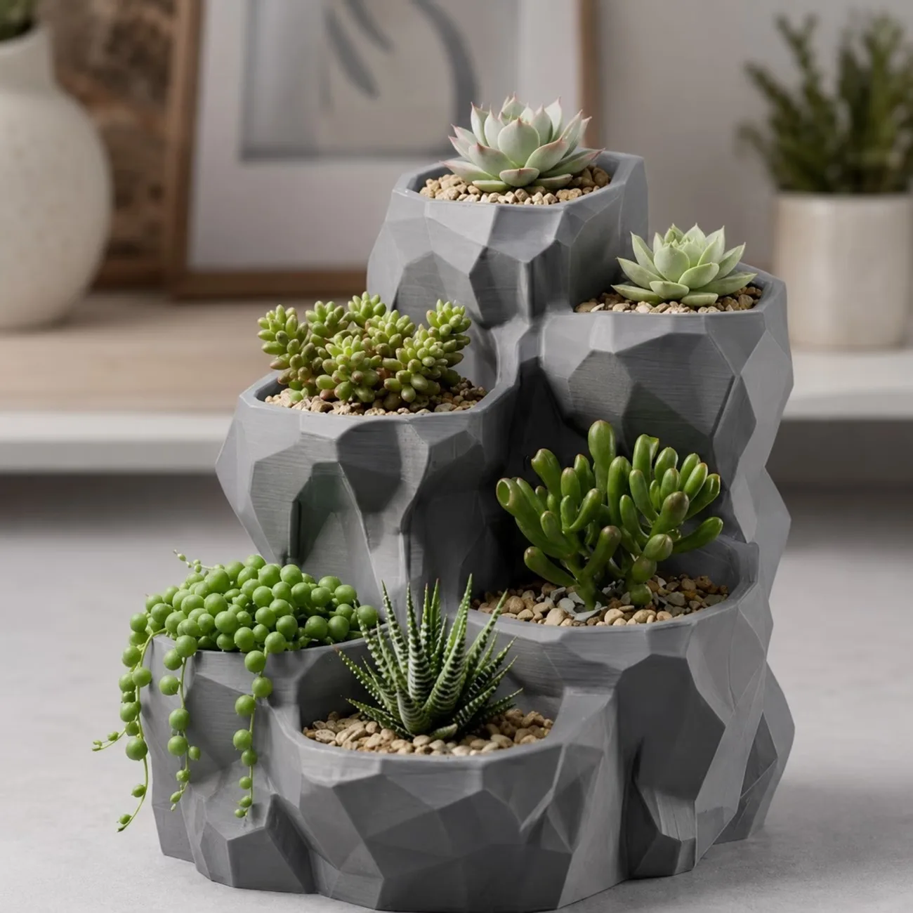Rockery Rock Style Sukkulententopf aus Kunstharz, Tischblumentopf mit mehreren Pflanzmöglichkeiten, dekorativer Topf für Kakteen und kleine Pflanzen. – Detail 4