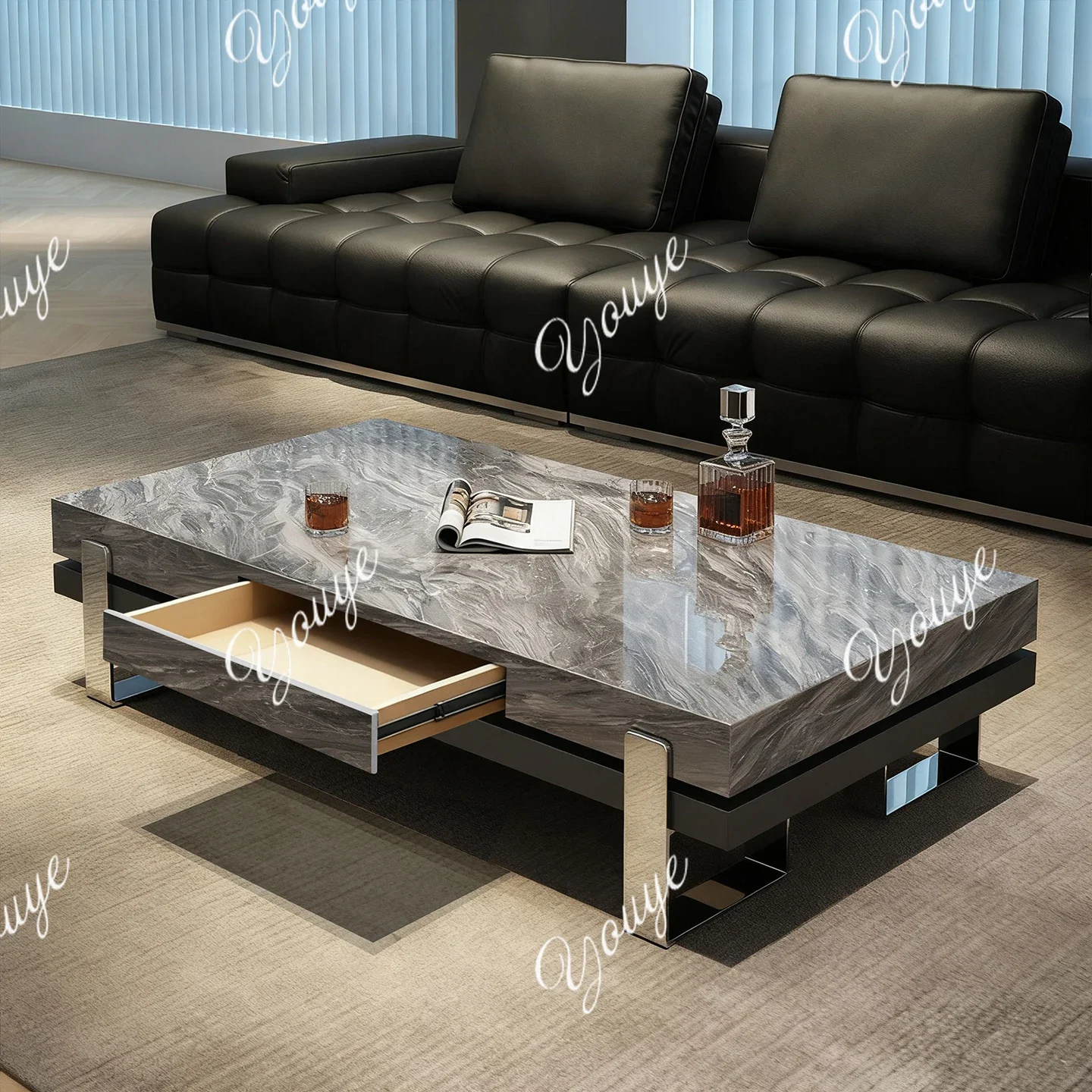 

J Italian Minimalist Slate Coffee Table, Modern Simple Light Luxury Living Room, Family Villa Size, High-end Rectangle