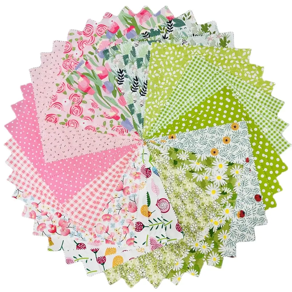 

Spring Floral Squares 10x10, Layer Cake Fabric for Quilting - 10 inch Precuts (42 Pcs) - Green, Pink