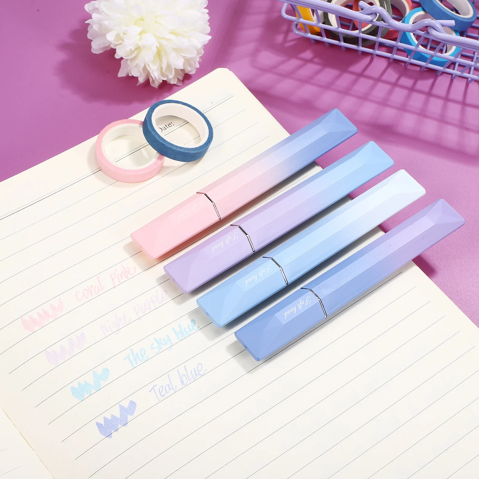 

4pcs Chisel Tip Pastel Highlighters Flat High Transparency Book Study Fluorescent Pens For Notes Office Supplies