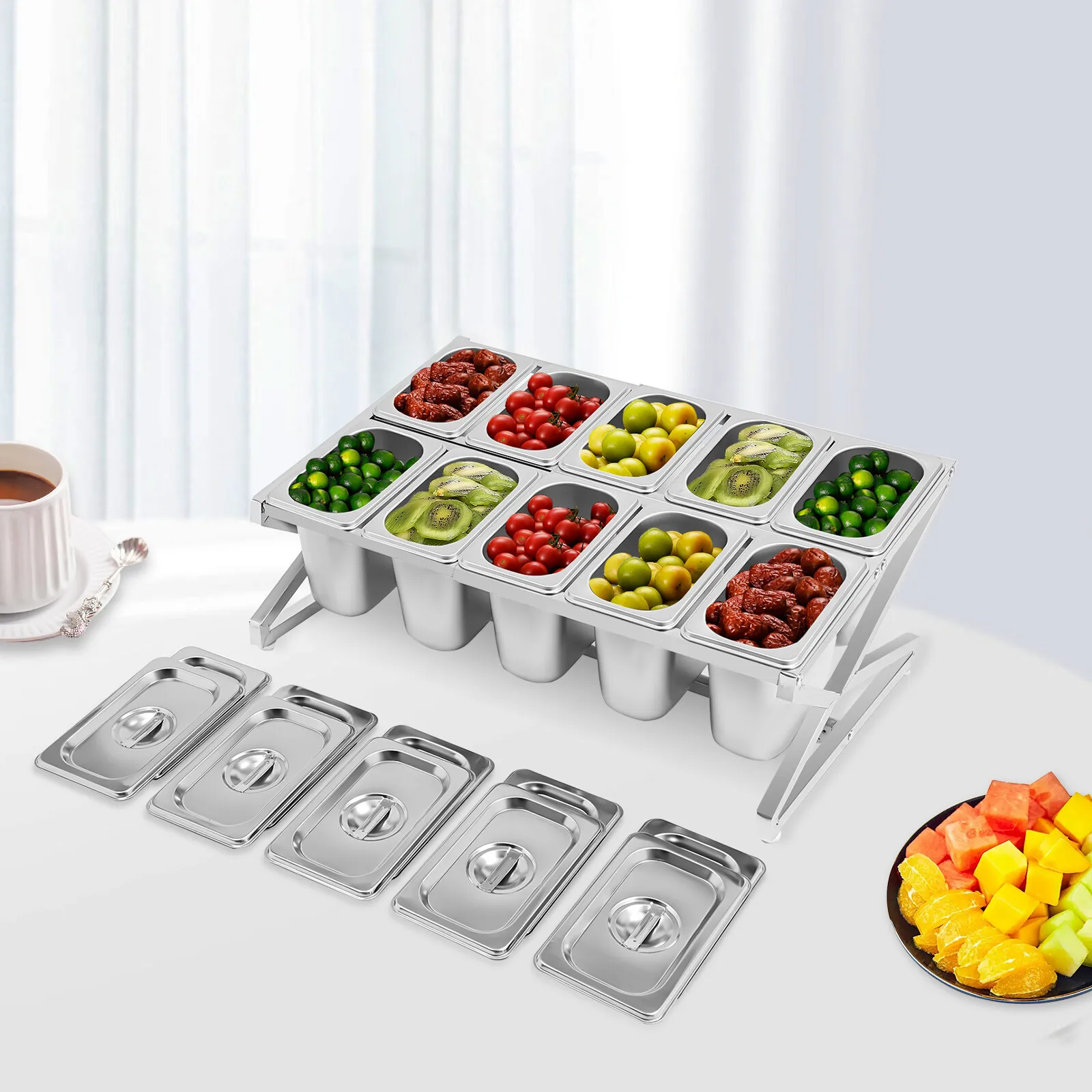 

10 Pan Adjustable Stainless Steel Spice Rack Expandable 14-25.6 inch 220lbs Load Capacity for Kitchen Countertop Silver