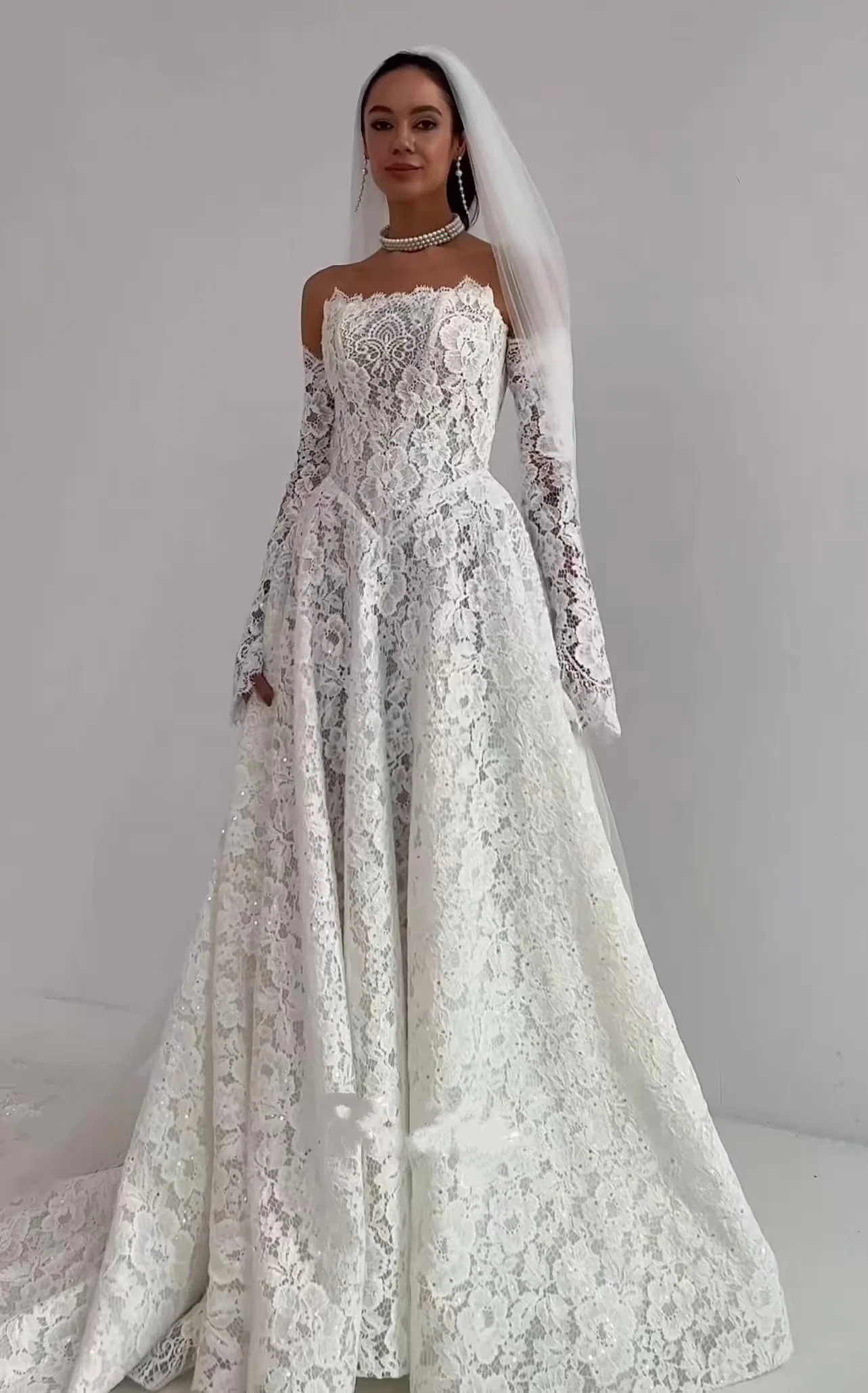 

Customized Sweetheart Wedding Dress for women Sleeveless A-line full Lace Appliques Vestido de novia