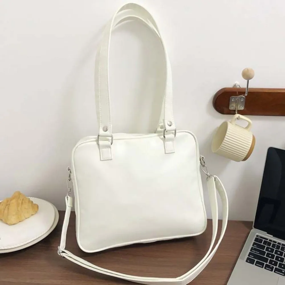 

Double Handle Leather Clear Ita Bag Smooth Zipper Mesh Layer JK Uniform Tote Compact Size Detachable Strap Badge Display Purse