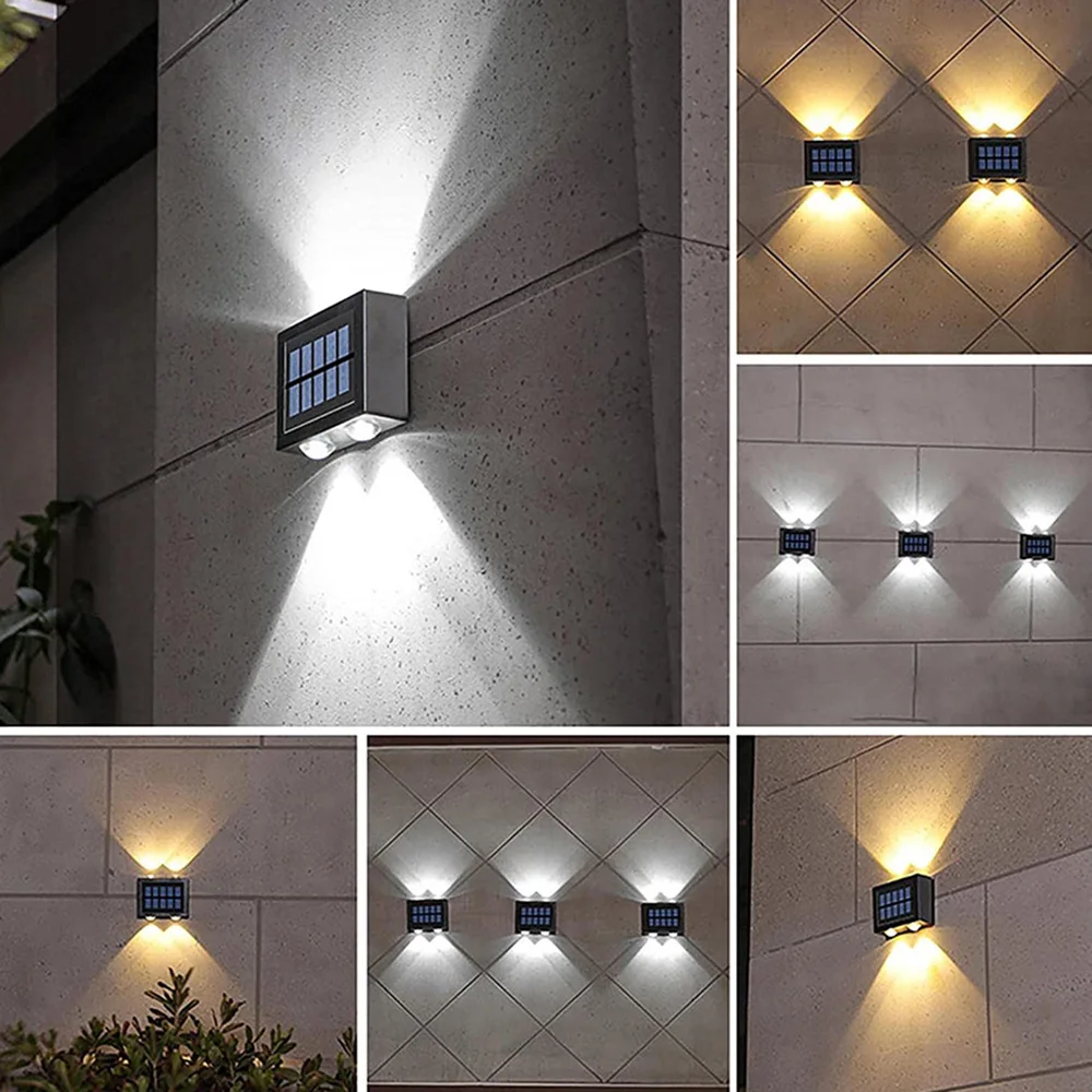 Lámpara Solar de pared impermeable, iluminación luminosa de arriba y abajo para jardín, porche, patio, decoración del hogar, 4LED