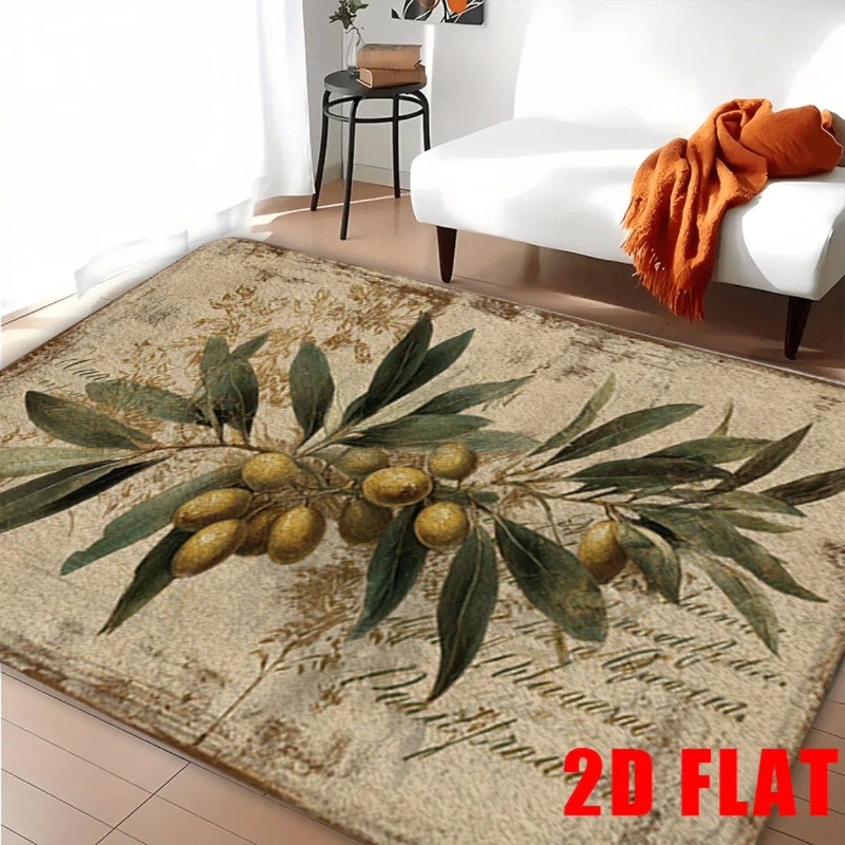 Vintage Botanical Olive Branch Runner Rug Polyester Area Mat Mediterranean Style Hallway Carpet for Living Room Bedroom Home