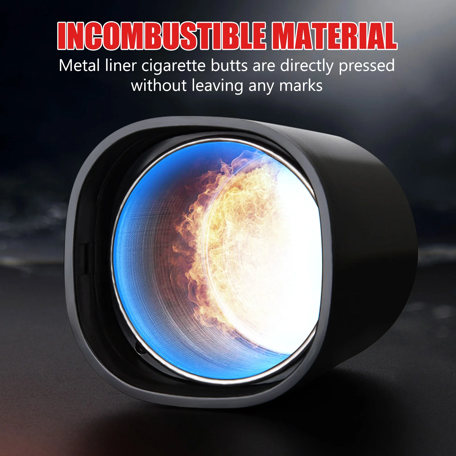 Car Ashtray Cup with Lid Anti-Odor Stainless Steel LED Light One-Click Open Car Ashtray Portable Removable Fireproof