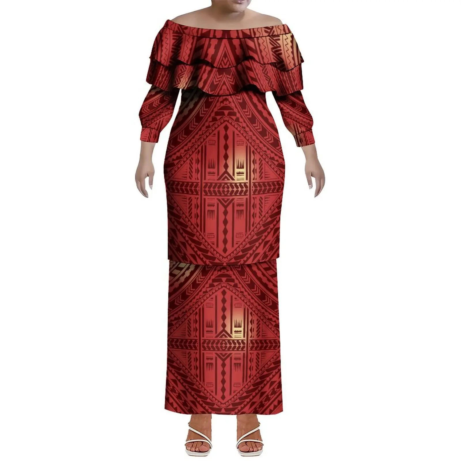 Sukienka Puleta z niestandardowym wzorem, podkreślająca figurę, dla kobiet tribalnych, inspirowana stylem polinezyjskim Samoa i Wysp Fijjskich.