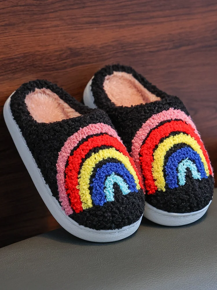 

Милые радужные хлопковые тапочки унисекс, зимние домашние хлопковые тапочки с выскакиванием