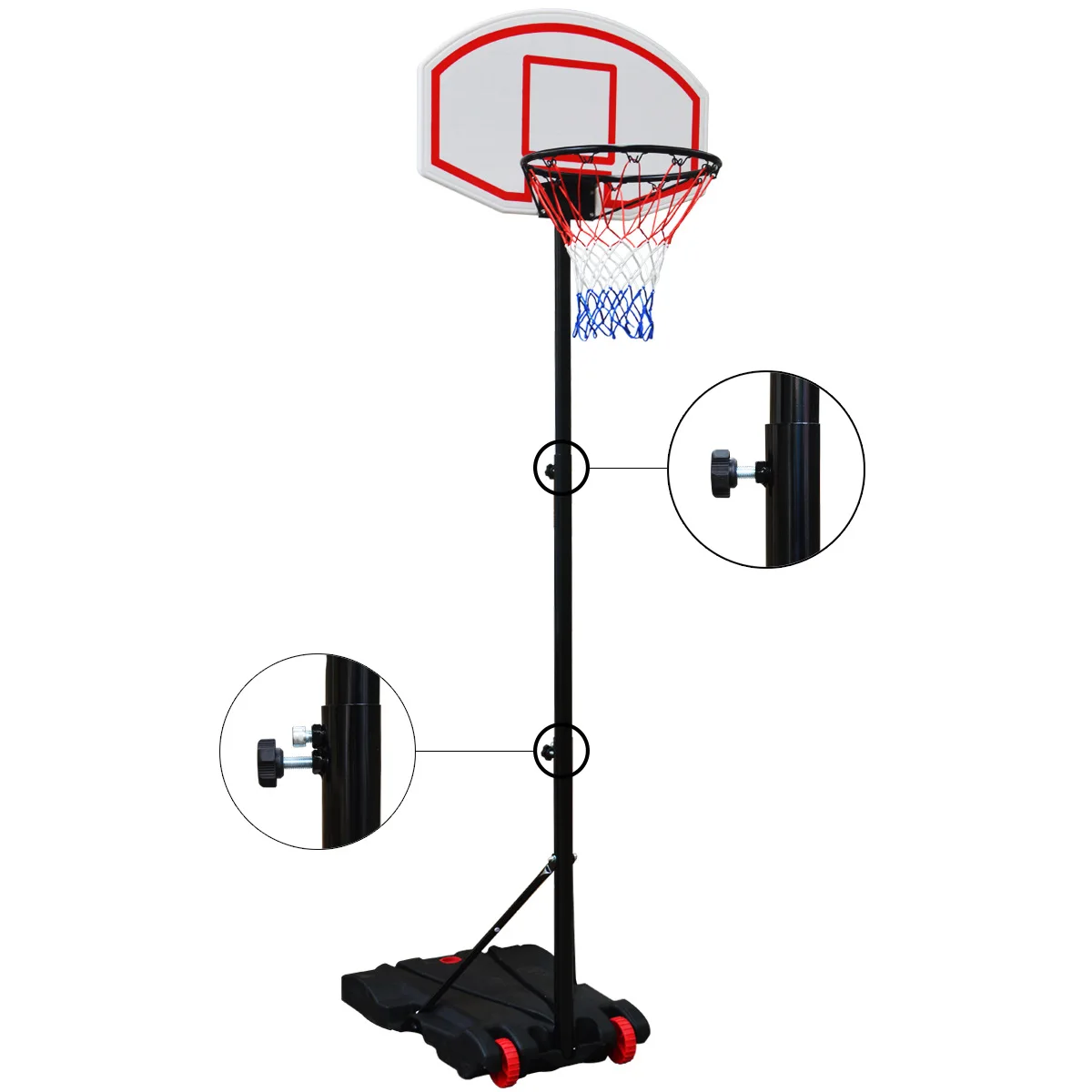 Mobile Adjustable Basketball Stand Hoop Outdoor Shooting Equipment with Rim and Backboard