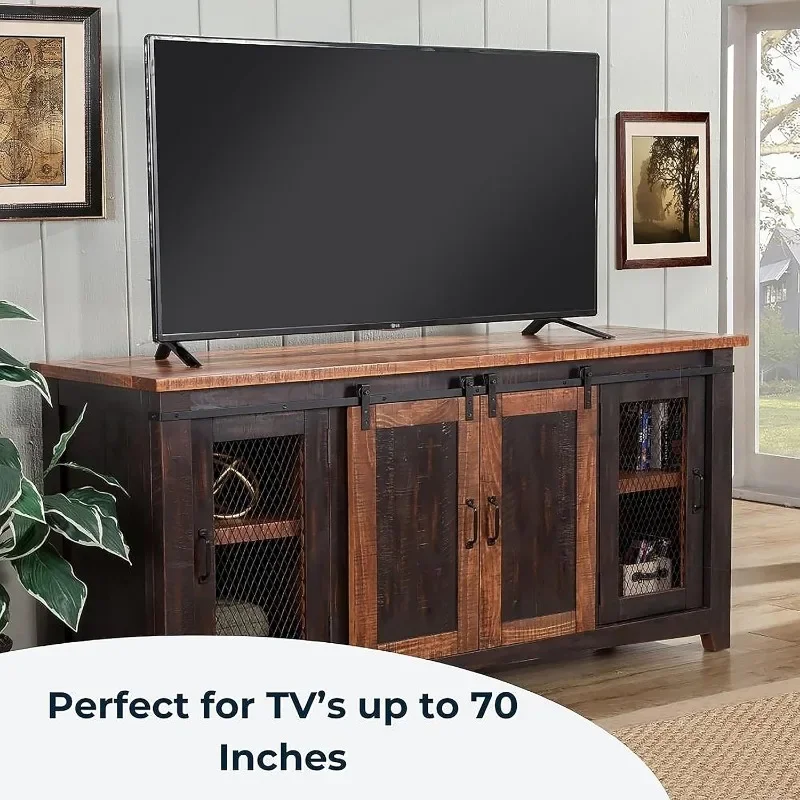 Martin Svensson Home Santa Fe Solid Wood TV Stand, 65", Antique Black and Aged Distressed Pine