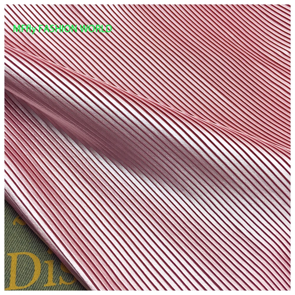 

Multicolor Pleated Satin Fabric Line Texture Fine Stripe Accordion Pink Plisse Fabric for Dress Skirt Sewing Material MM303