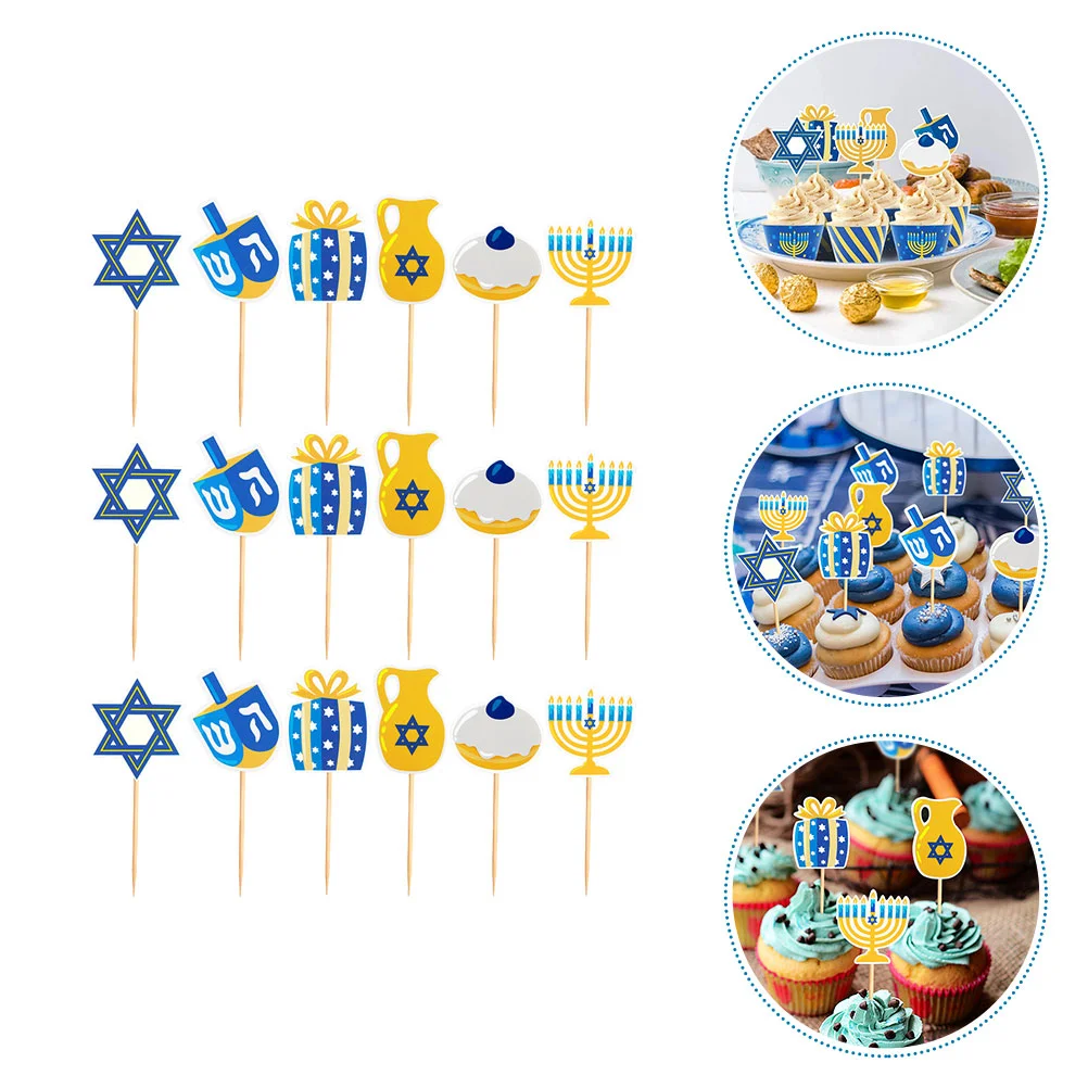 

48 Pcs Hanukkah Insert Cake Picks Decorations Ornament Paper Party Birthday