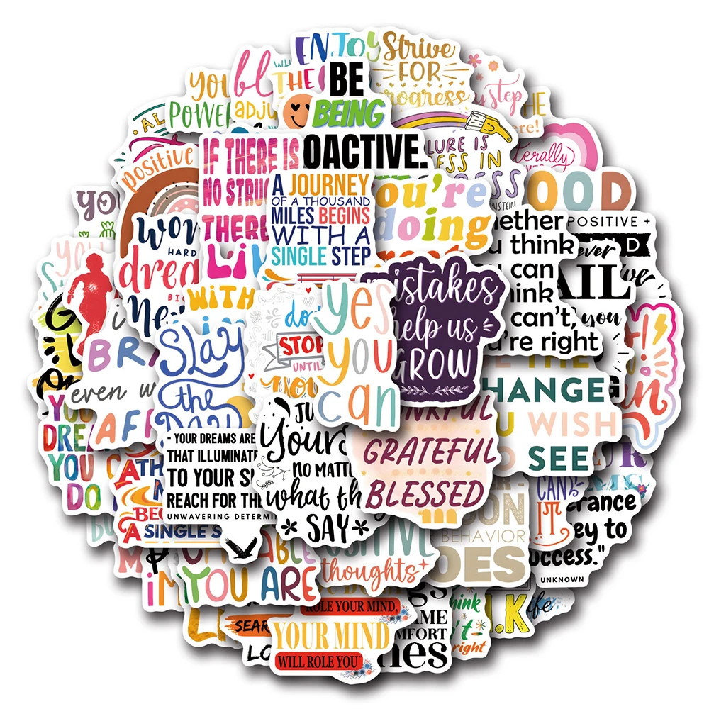 10/30/50/100pcs Colorful Inspirational Writing Stickers Cartoon Motivational Phrase Sticker Scrapbook Phone Guitar Decals Decor