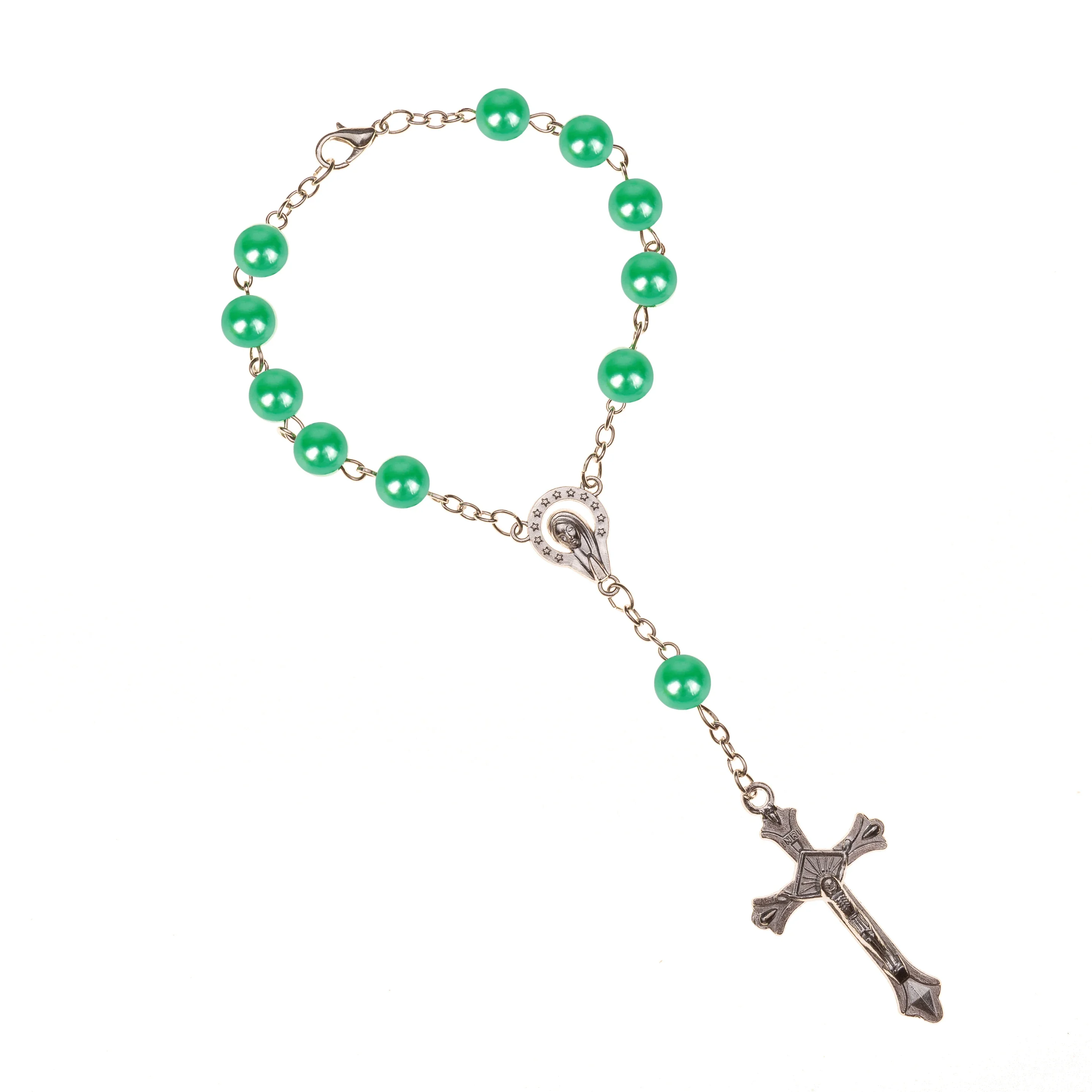 CR012 10pcs Catholic Rosary Bracelet Cross Glass Beads Decade Pendent For Women Jewelry Gift 2024