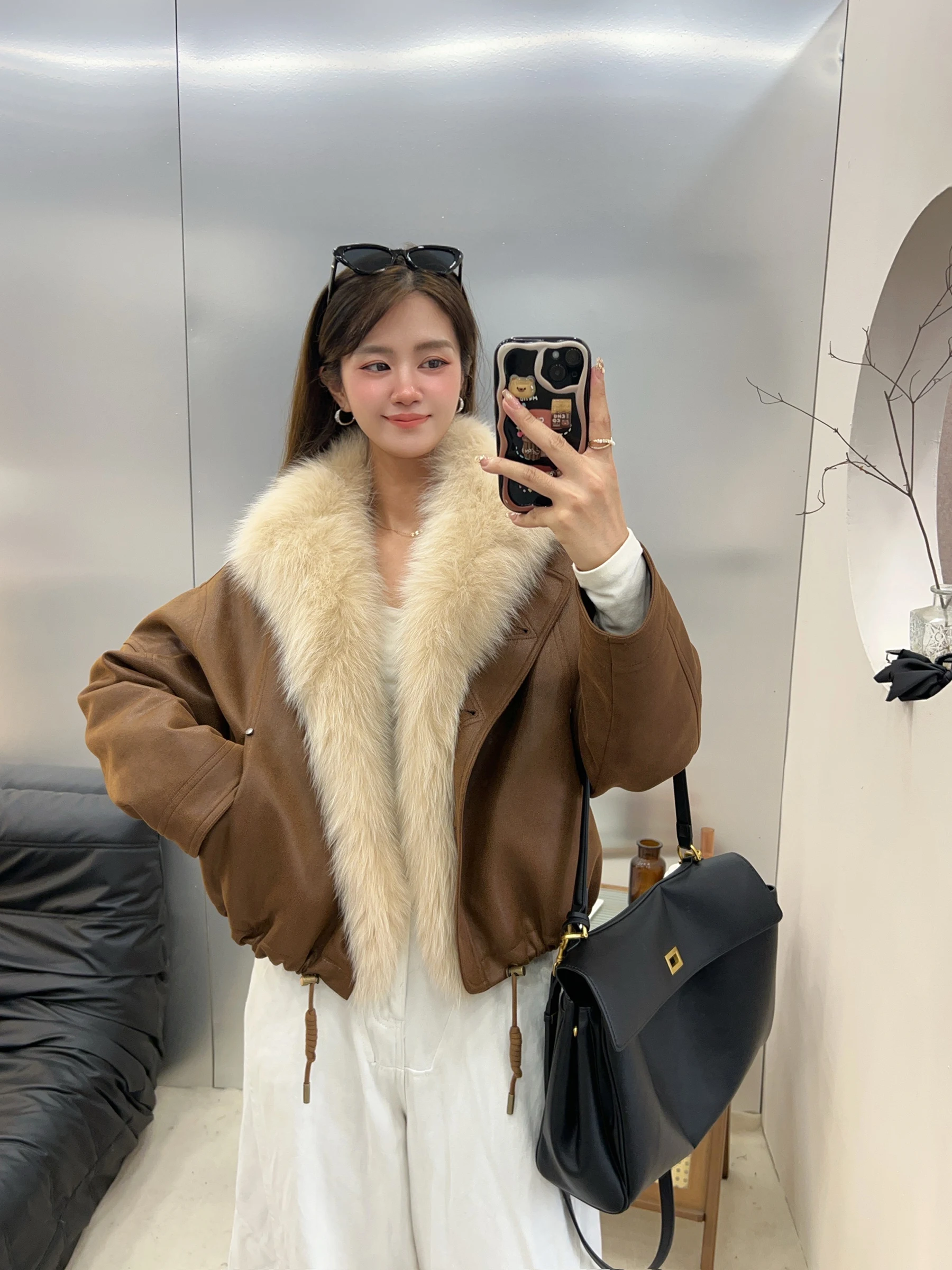 

Модное молодежное пальто из цельной кожи с мехом, женское, с замшевой подкладкой, на гусином пуху, повседневное, с длинными рукавами, без капюшона