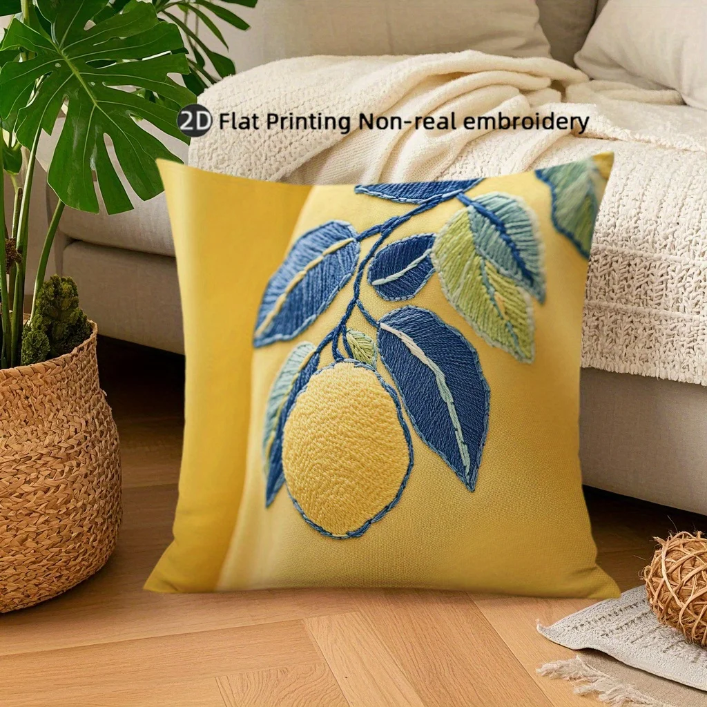 1pc Mediterranean Summer Lemon Decorative Cushion Cover, 2D Print Polyester Pillow Case for Sofa Bed Car Office Home Decoration
