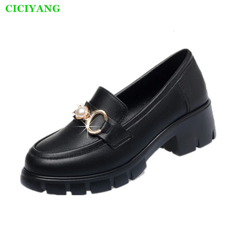 

CICIYANG Women's Shoes Loafers 2024 Spring New Chunky Patent Leather British Style Slip-on Single Shoes Ladies Penny Shoes Black