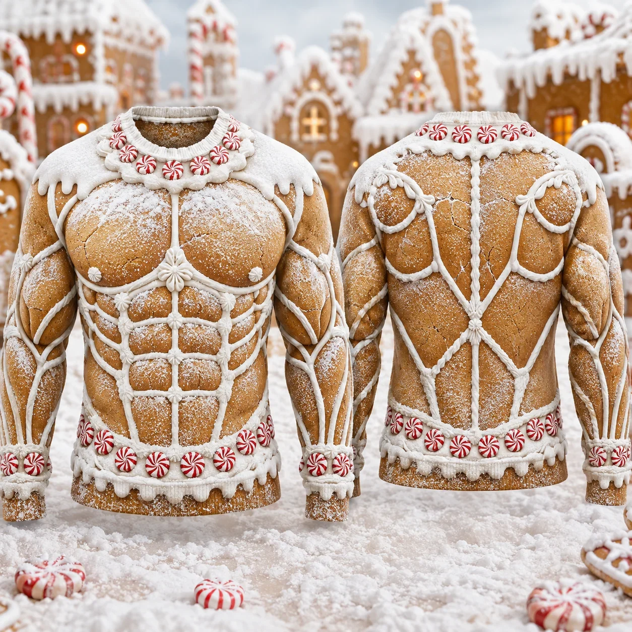 Ugly Christmas Tshirt Funny Gingerbread Muscle Crewneck Sweatshirt Polyester 3D Print Holiday Fitness Pullover Gift Men Clothing