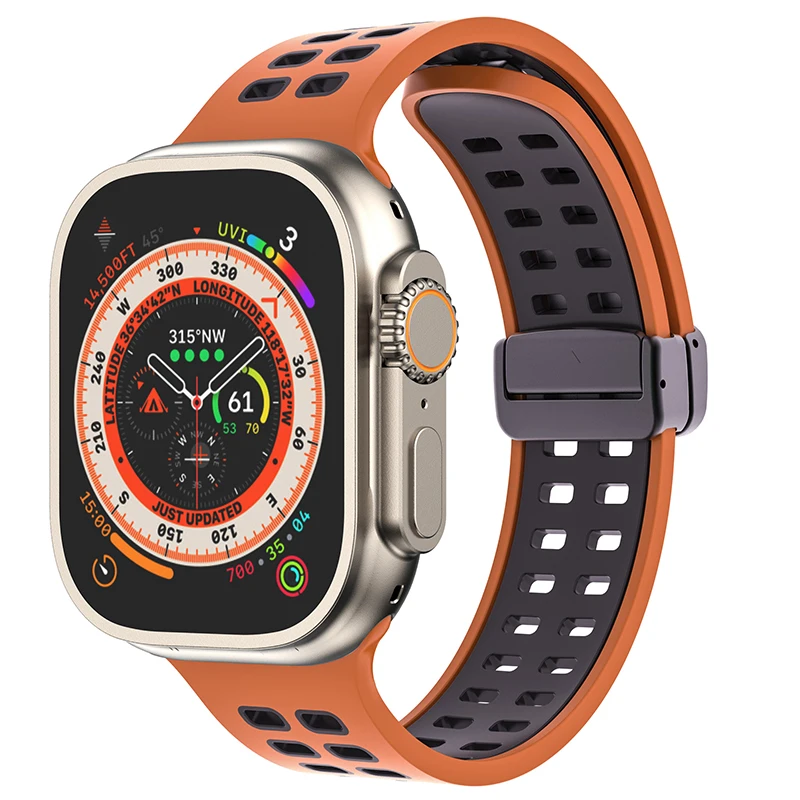 Магнитный браслет с D-образной пряжкой для Apple Watch Band Ultra2 49 мм 45 44 40 41 38 42 мм силиконовый ремешок для iWatch Series 9 8 7 6 5 4 3