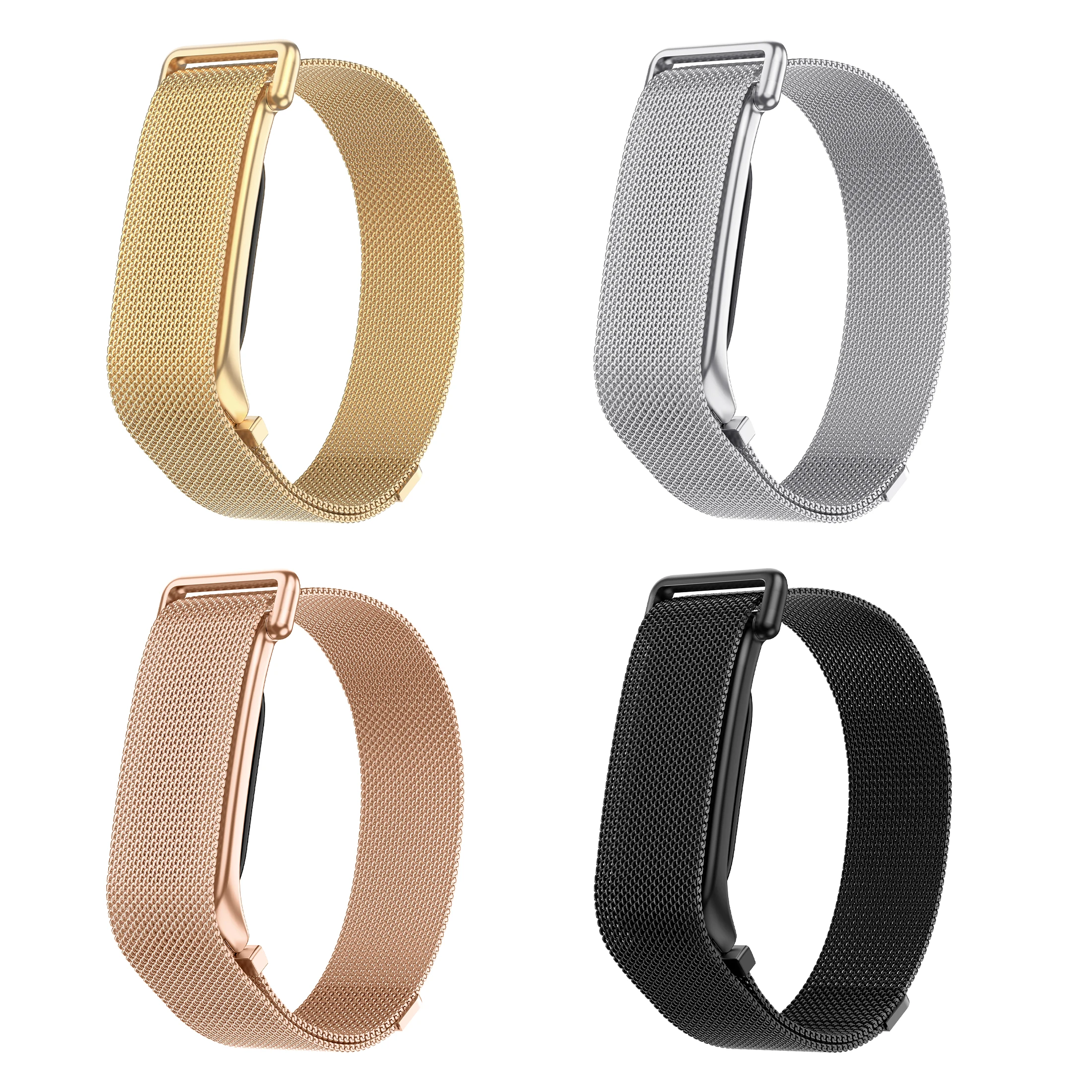 Für Fitbit Air Band Milanaise-Schlaufe Magnetisches Edelstahl-Armband Ersatz-Armband für Damen und Herren Schwarz Silber Gold Roségold