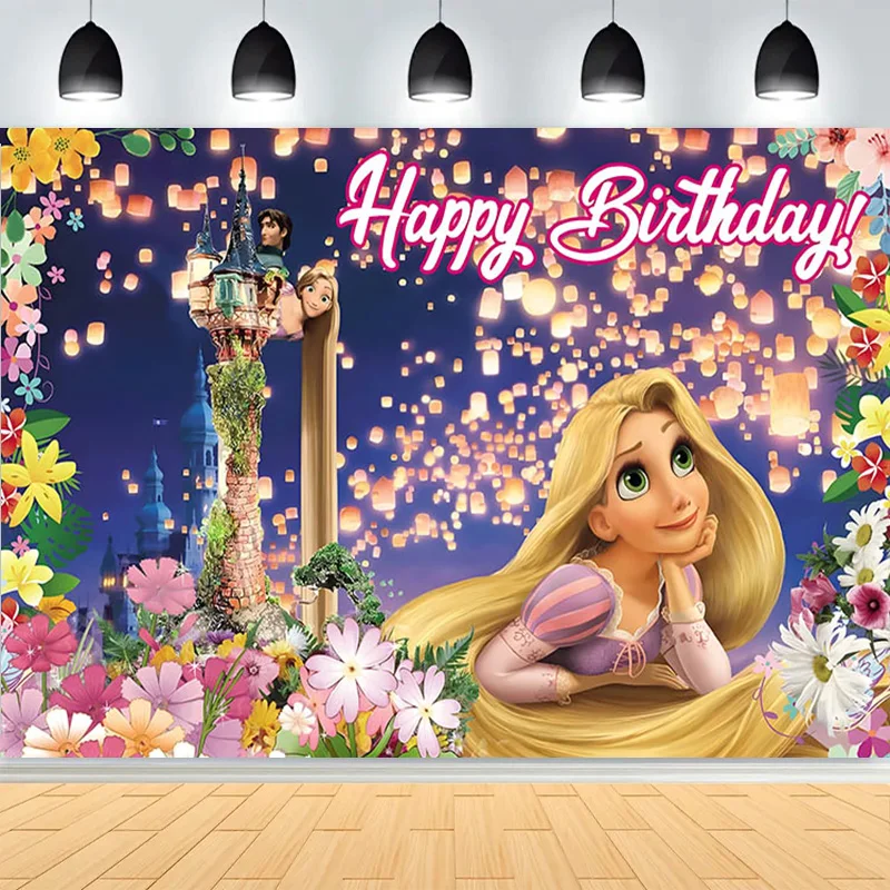 

Фон для дня рождения принцессы Диснея, сказочный замок Рапунцель, реквизит для детской портретной фотографии, CV-22