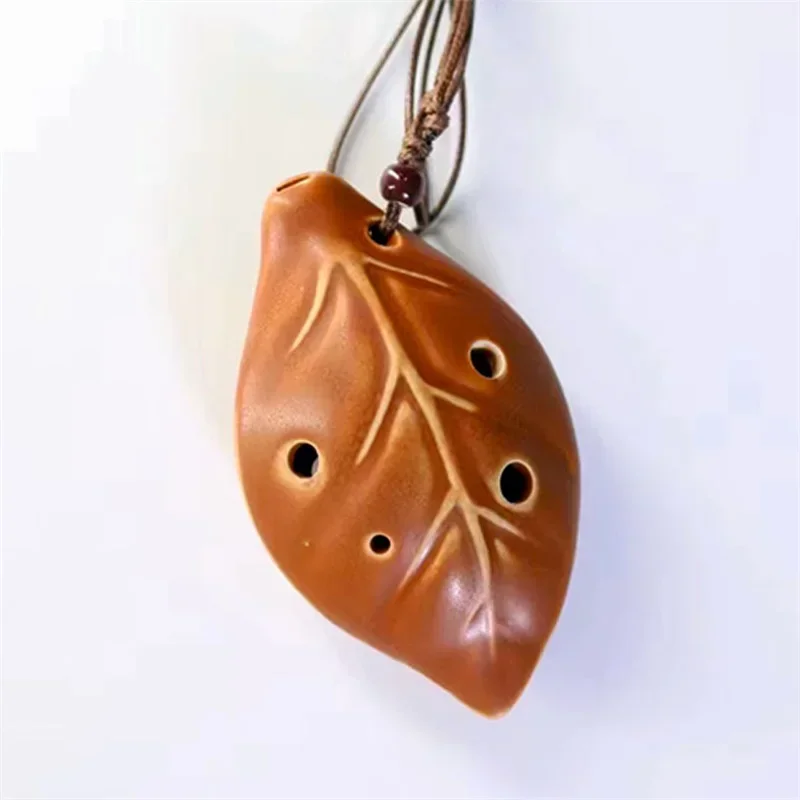 4 Colors Ocarina 6 Hole Small Leaf Shape Ocarina Alto C Tone For Orff Music Beginners Tourist Souvenir Toys Ceramic Pendant