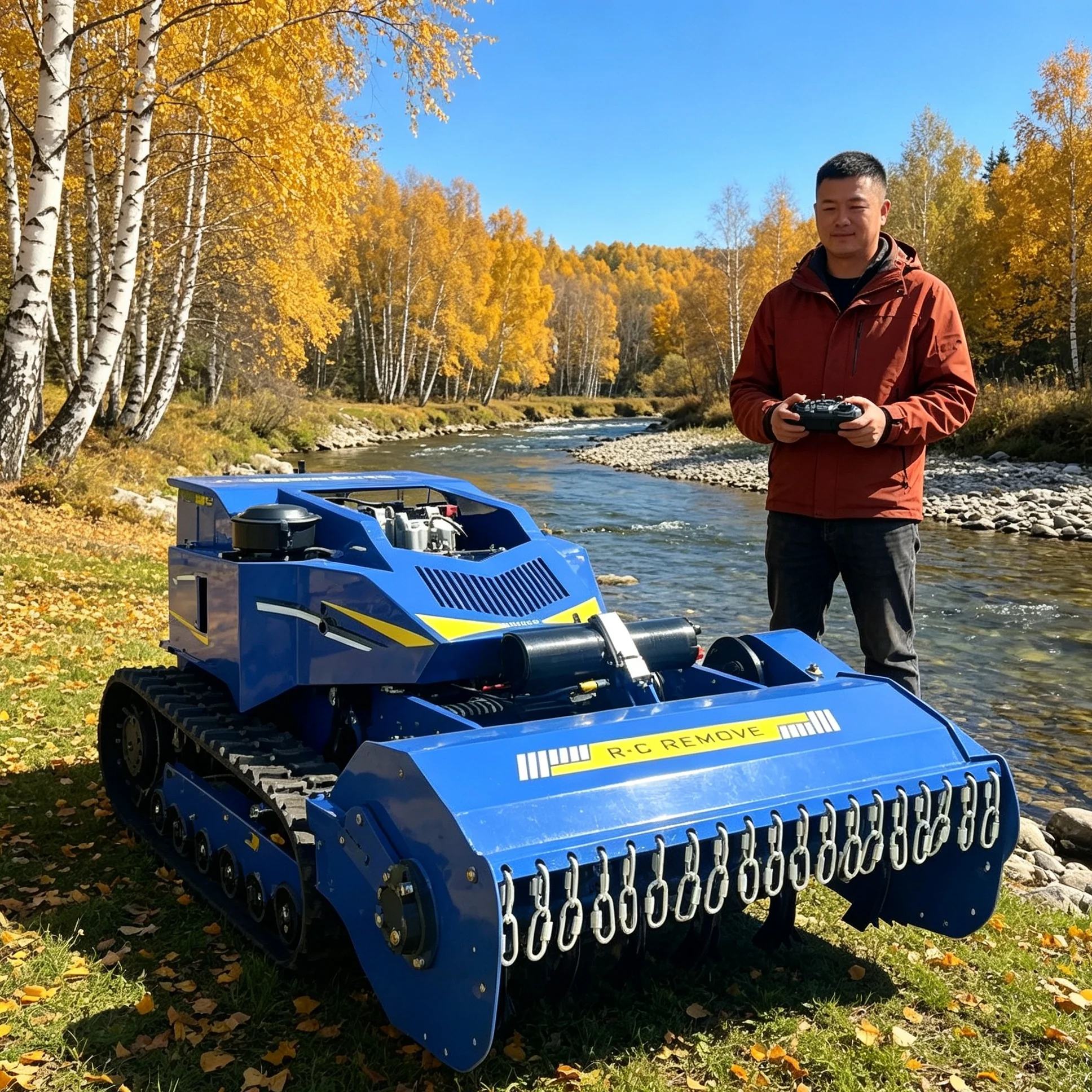 Customized expandable storage rack, tracked lawn mower with GPS route‑planning adapts complex terrain of hillside orchard
