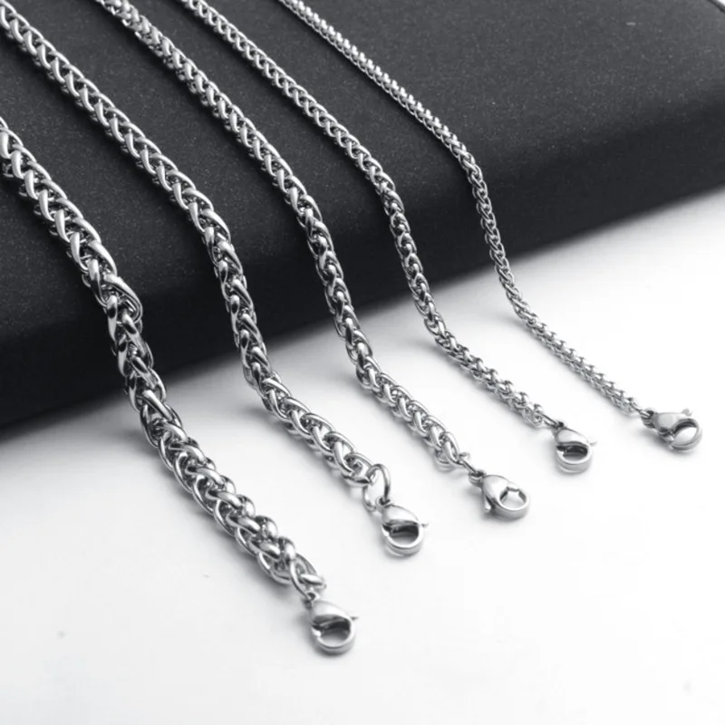 HNSP 3MM-8MM Stainless Steel Twisted Chain Necklace For Men Women Neck Hand Chains Jewelry Accessories