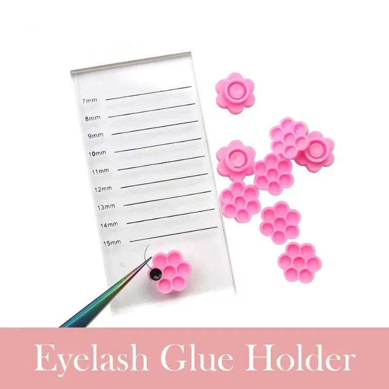 Eyelash Glue Holder Flower Shaped 7 Slot Pink Reusable Lash Adhesive Stand for Beauty Salon Lash Training