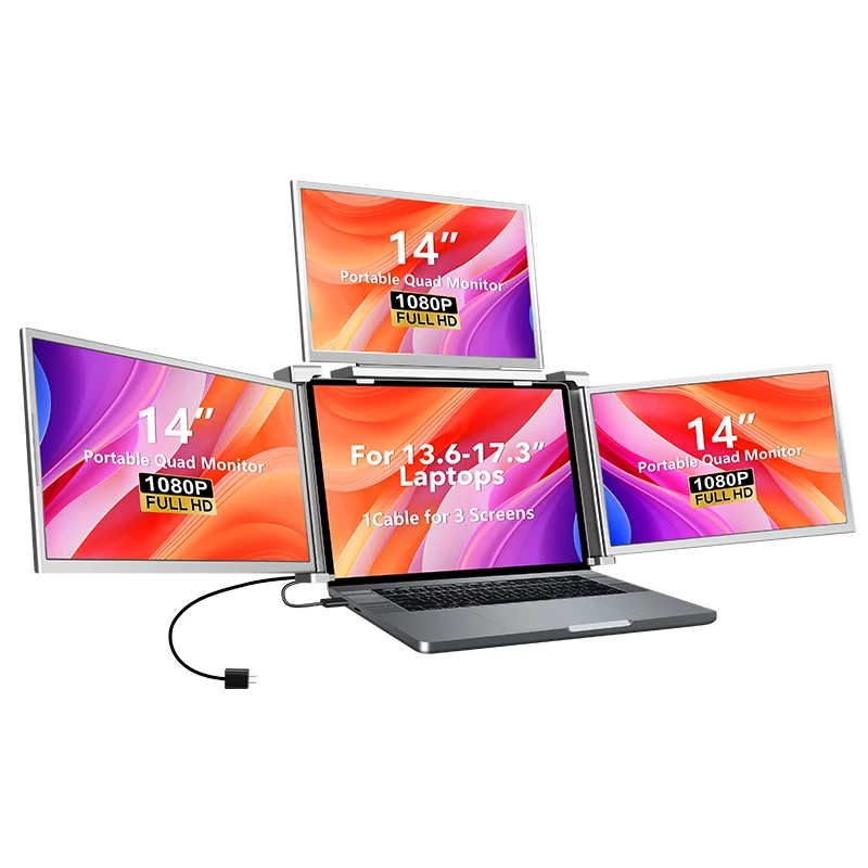 Extensor de tela para laptop de 14 polegadas, monitor portátil 1080P FHD Quad para M1/M2/M3/Windows compatível com laptops de 13,6"-17,3"