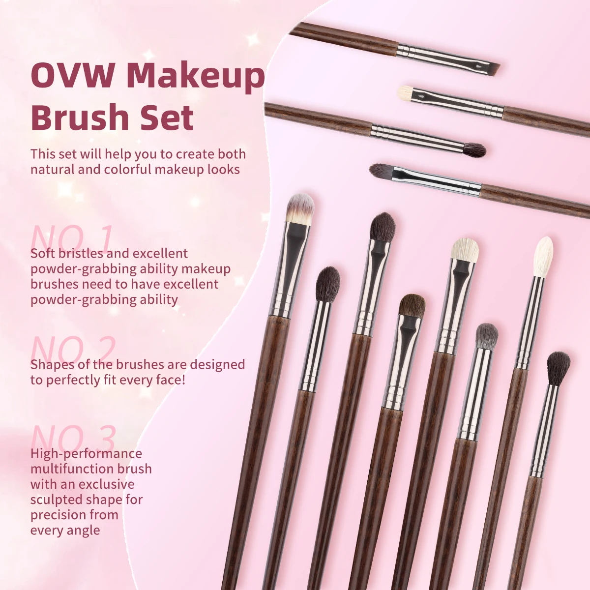 OVW 12pcs Eye Shadow Nature Hair Eyeliner Eyebrow Lip Cosmetic Beauty Makeup Brushes Tools