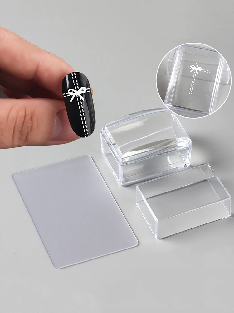 Nieuwe transparante rechthoekige nagelkunststamper met schraper, siliconen kop, transfertool, snel, helder, jelly, Franse stamping manicure - afbeelding 2