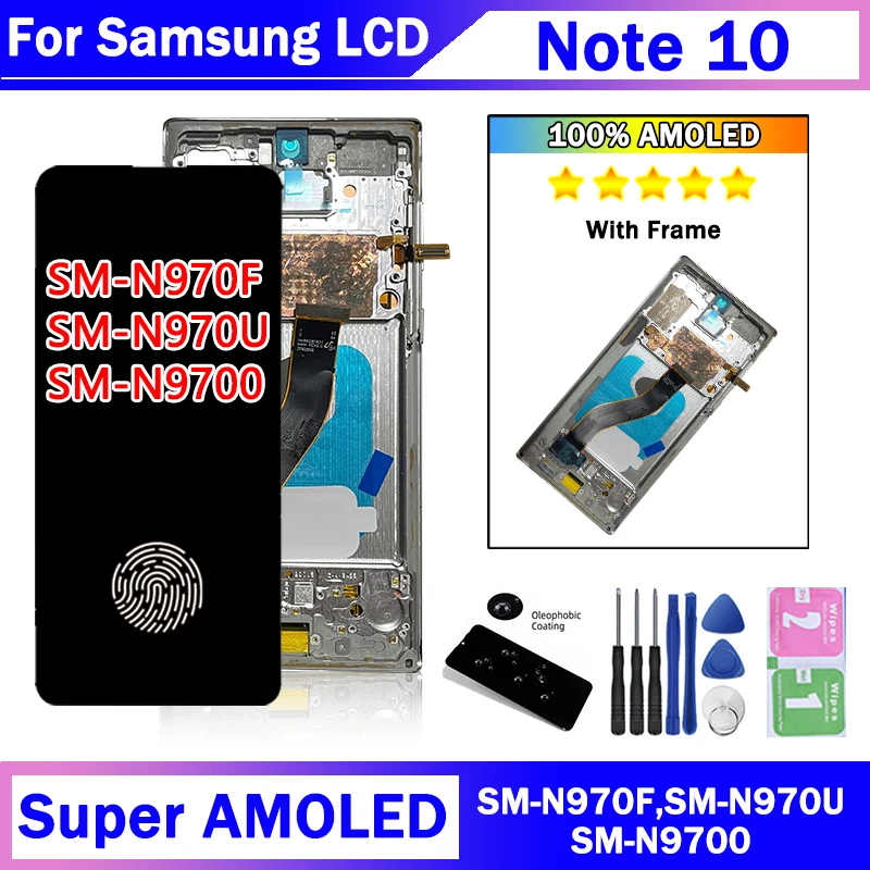 Super AMOLED With Frame Fingerprint For Samsung Note 10 LCD N970 N970F N9700 Display Touch Screen Digitizer Assembly