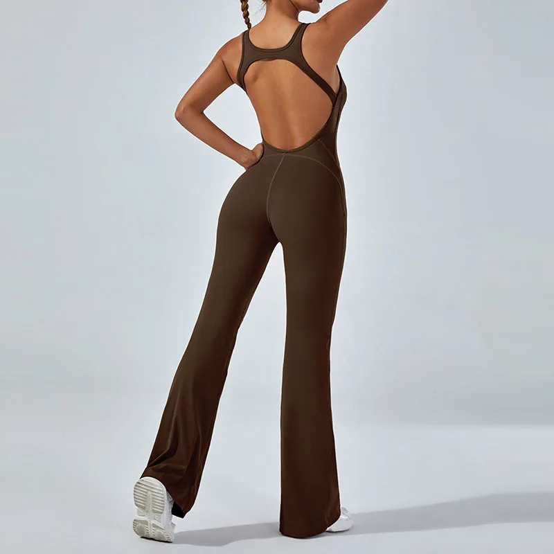 

Sexy Back V Jumpsuit Gym Set Women Fitness Yoga Rompers Training Dance One Piece Flared Pants Sportswear Workout Suit Bodysuits