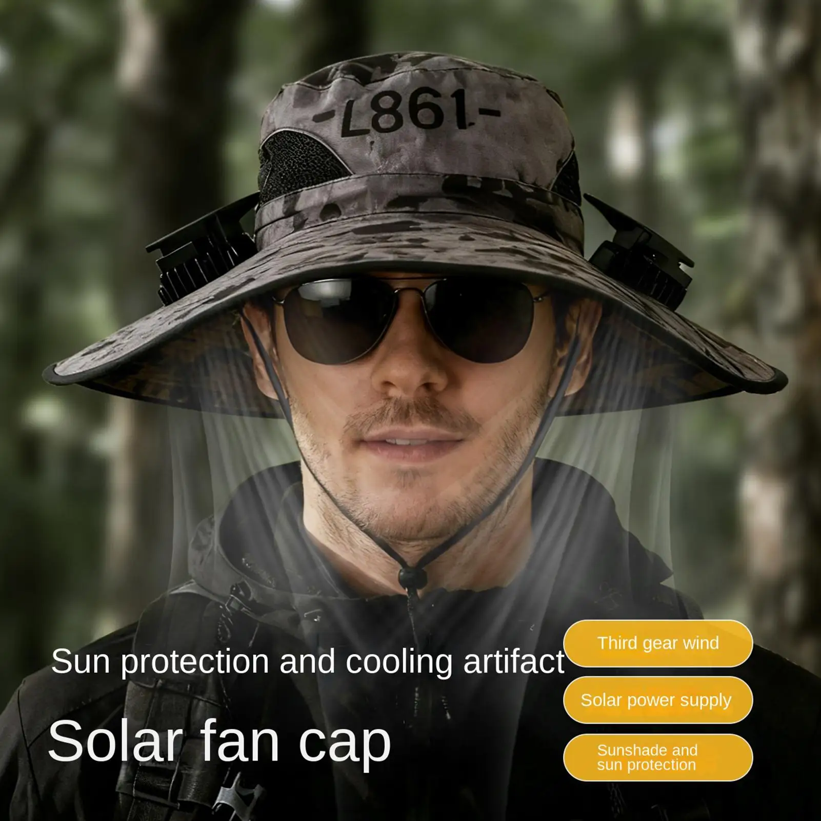 Outdoor Camping Fishing Hiking Sunscreen Fisherman Hat Solar Fan Cap Portable Solar Charging Cap with Fan Suitable