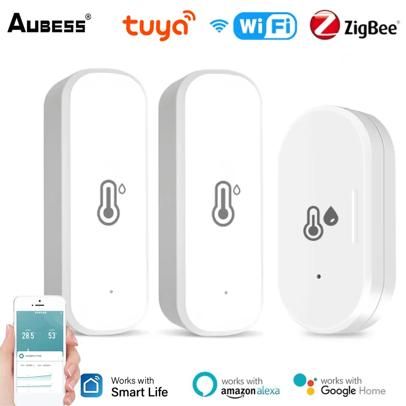 

Aubess Tuya ZigBee/WiFi Mini Temperature Humidity Sensor Smart Home Thermometer Hygrometer work with SmartLife Alexa Google Home