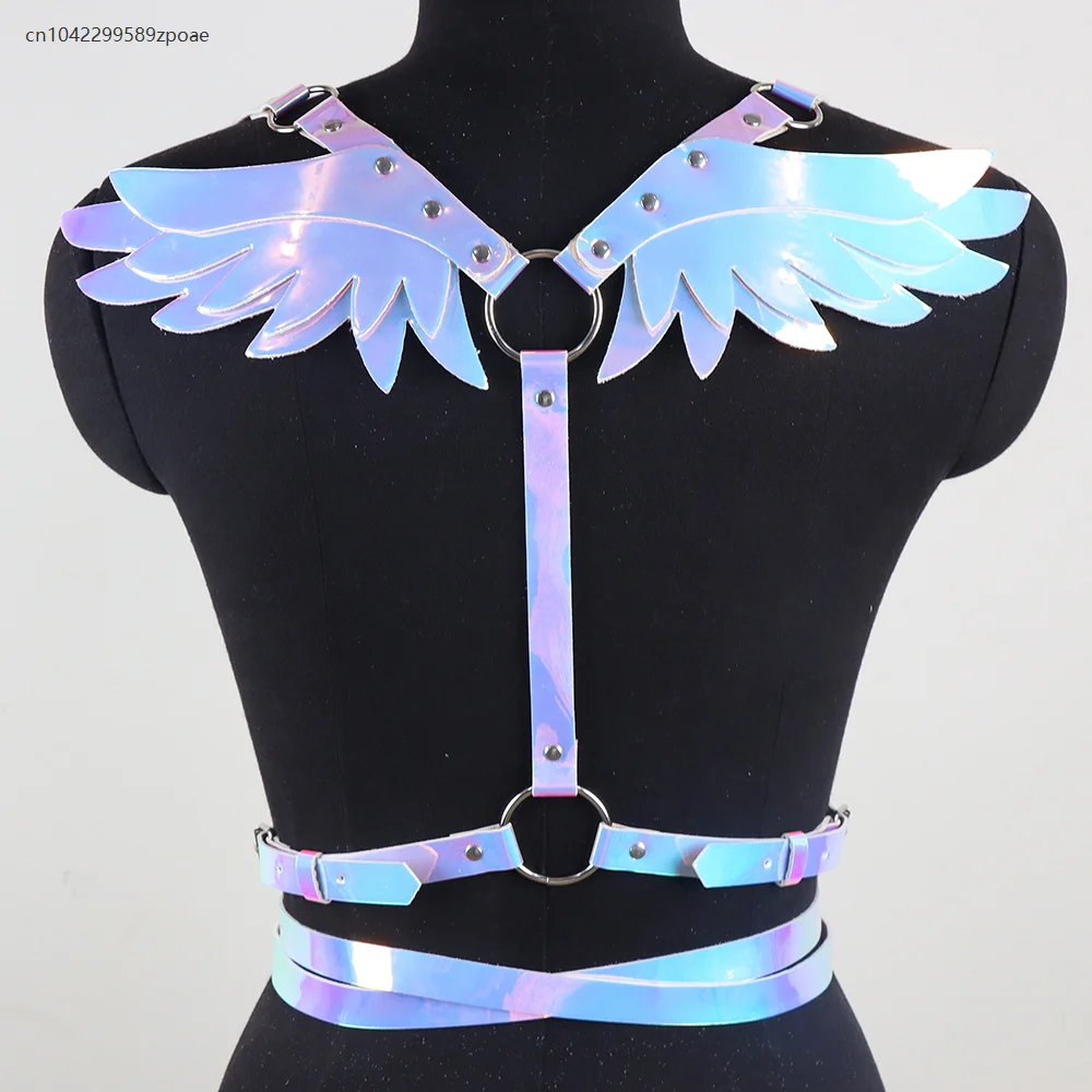 

Anime Angel Wings Imitation Leather Goth Punk Suspenders Waist Shoulder Women's Cosplay Props Multicolor Bandage Costume Vest