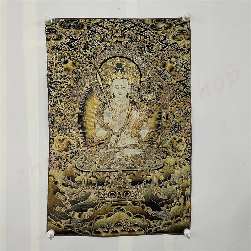 

Embroidered thangka, Manjushri Bodhisattva, exquisite religious and folk auspicious decorations, auspicious home decor