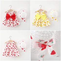 Summer 2-Piece Set Of Baby Dresses And Hats Girl'S Strawberry Bow Strap Princess Dress 0-3 Year Old Children'S Clothing