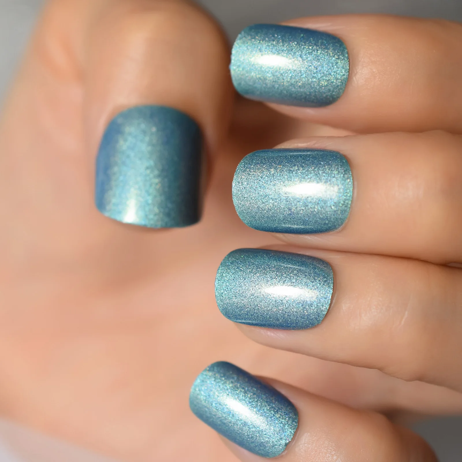 Blauwe Galaxy Press On Nails Korte lengte Faux Ongles Ronde kop Fake Nail Set Valse Tips Professionele Nail Art Salon Tools