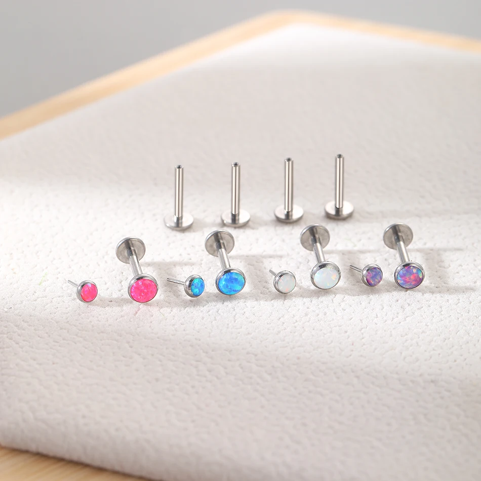 1PCS Titanium Push-in Lip Stud Labret Piercings Threadless Opal White Stud Earrings Zircon Tragus Helix Piercing Jewelry