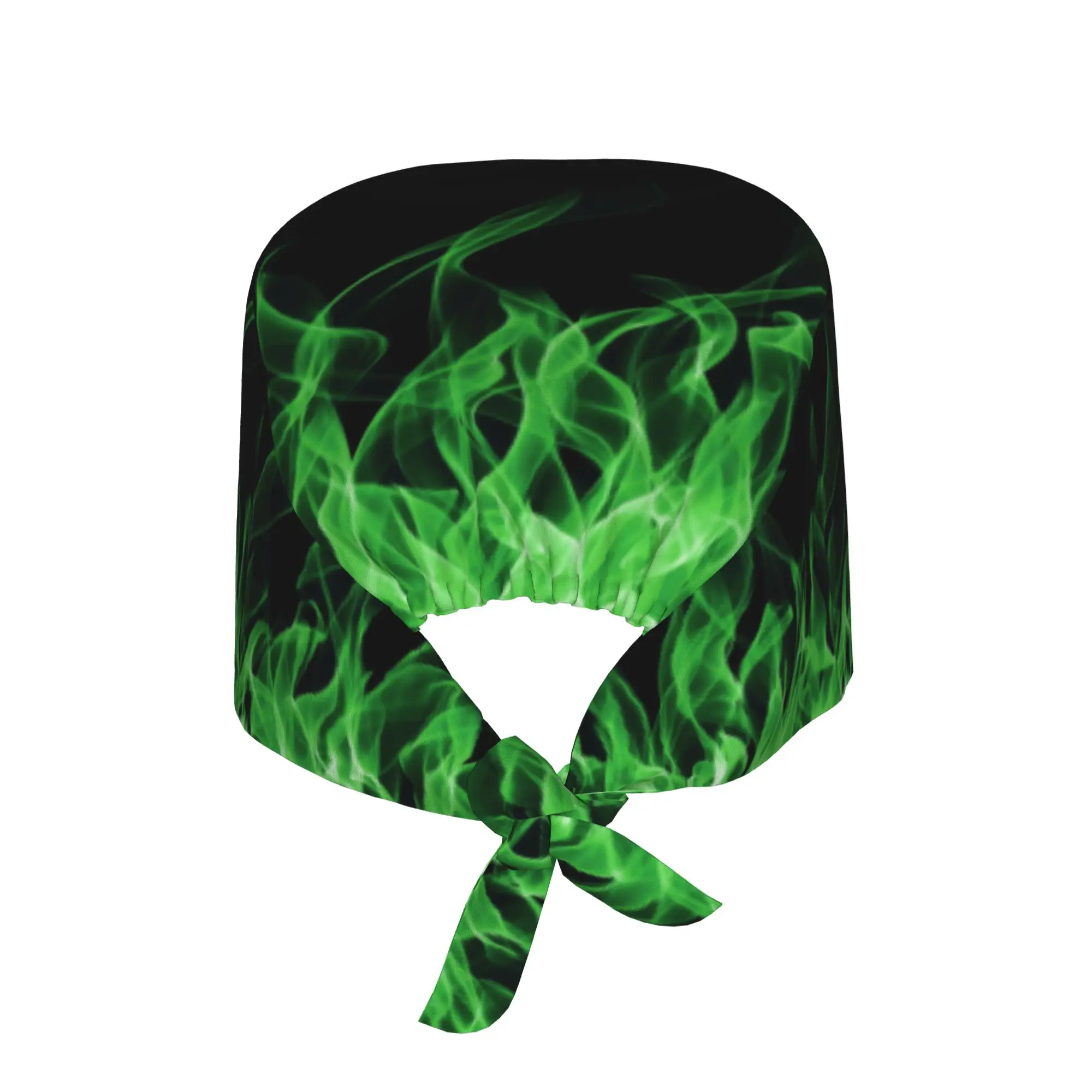 Custom Green Fire Burning Flames Working Cap Surgical Hats Men Women  Operating Room Cap Nursing Cap Lab Works Hat