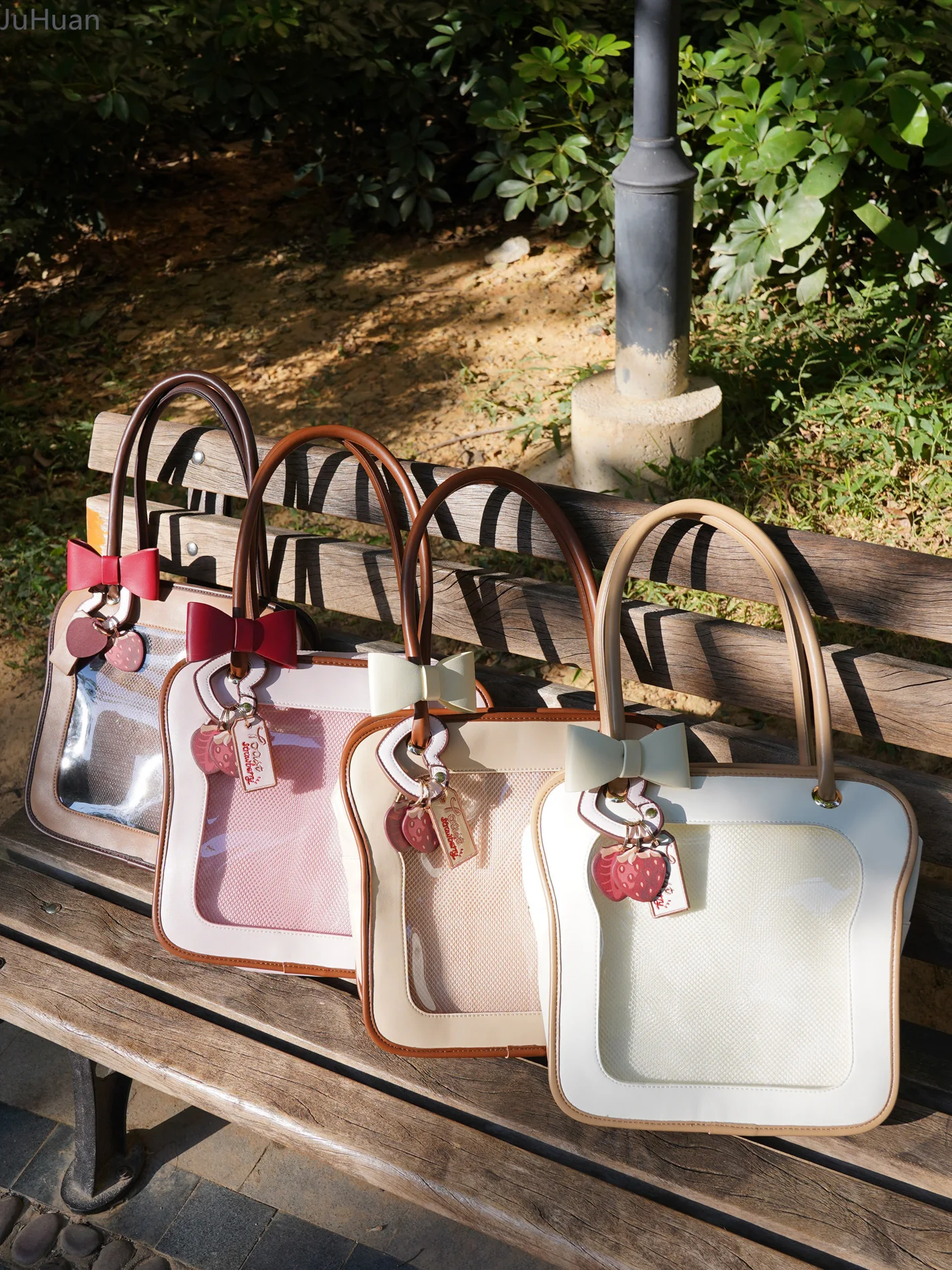 

Kawaii Bow Toast Shaped Lolita Ita Purses and Handbags for Women Clear Window Shoulder Bag for Young Girls Cute Transparent Tote